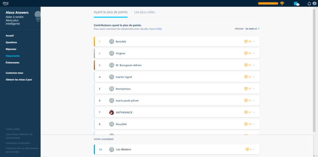 Alexa Answers : le leaderboard du 22 mai 2023