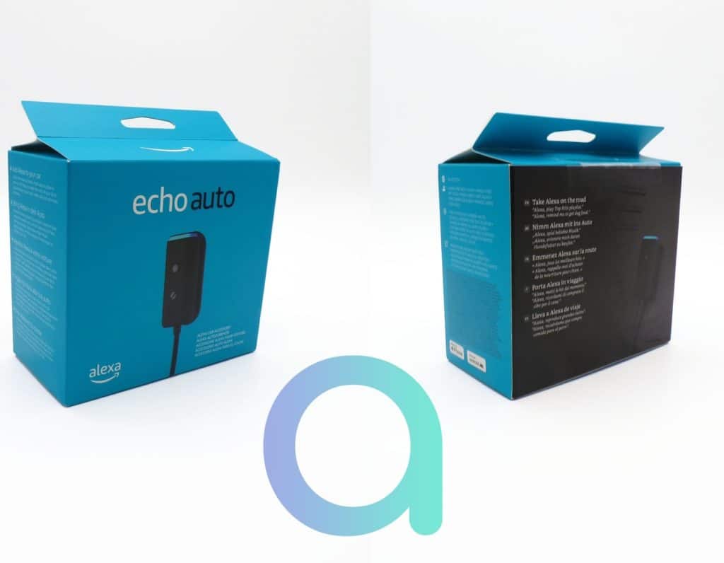 Emballage soigné, tout de bleu pour cet Amazon Echo Auto 2