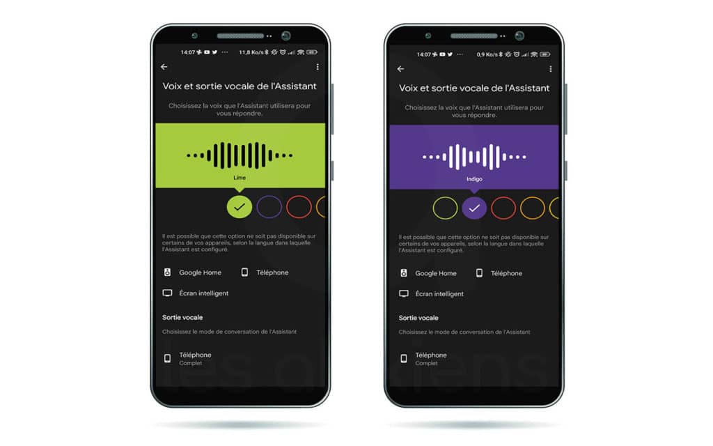 Les voix Lime et Indigo de Google Assistant