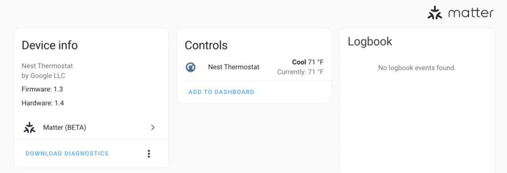 Prise en charge Matter du thermostat Nest 4 sur le système domotique Home Assistant