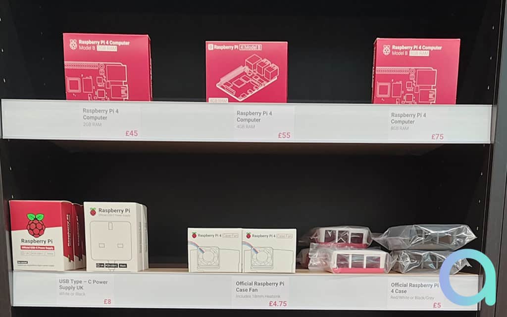 Prix du Raspberry Pi 4 au Raspberry Store de Cambridge en Angleterre