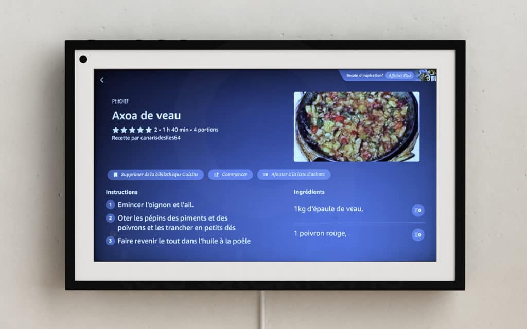 Recette d'axoa de veau sur Echo Show 15