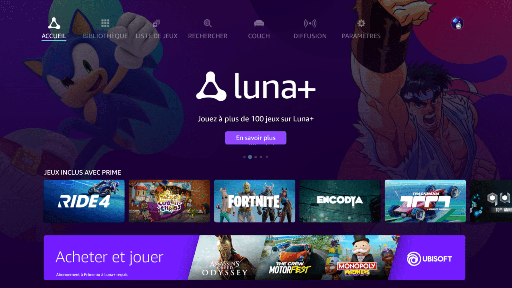 L'interface d'Amazon Luna sur Fire TV Cube