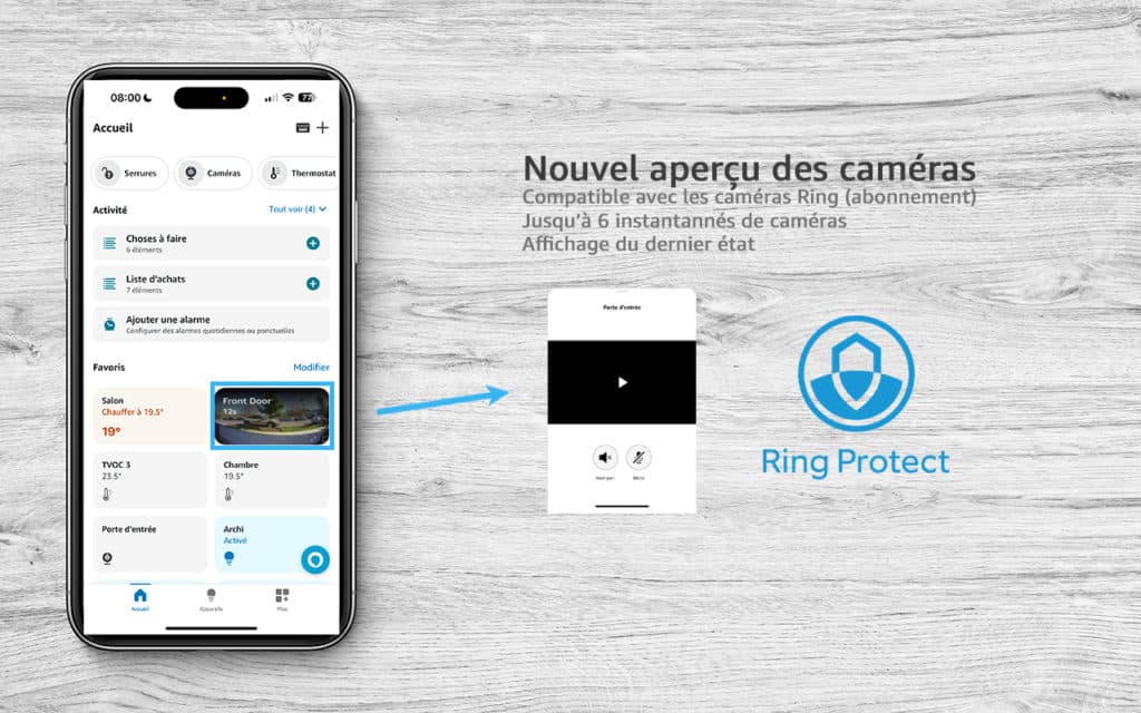 L'application Alexa affiche les aperçus des caméras Ring