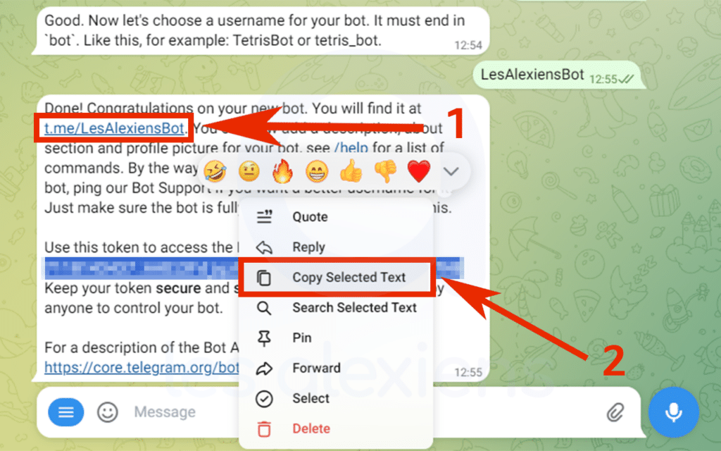 Le token d'accès à l'API de votre bot Telegram
